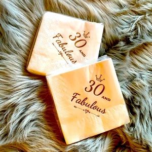 30 and Fabulous Birthday dessert or cocktail napkins ~ white with rose gold 👑